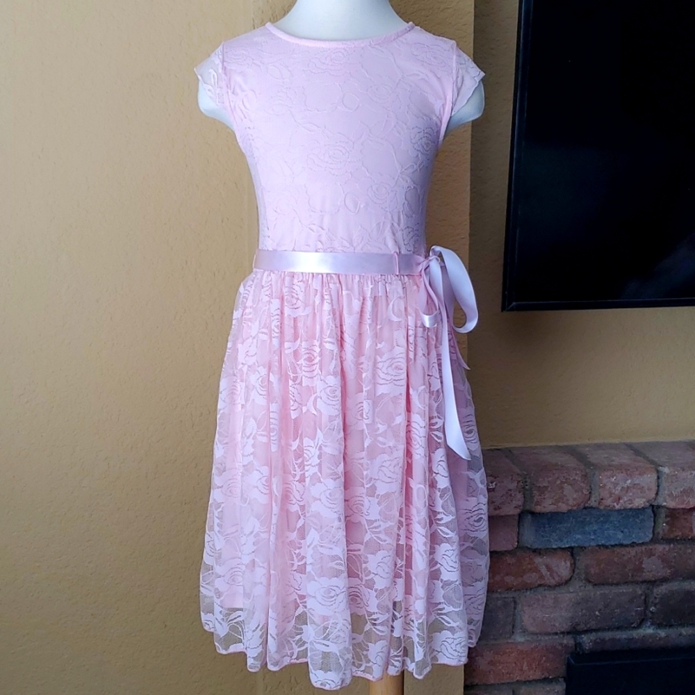 Pink & Violet Pink Lace Overlay Dress GIRLS SIZE: 12